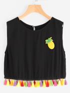 Romwe Pineapple Patch Tassel Hem Keyhole Back Top
