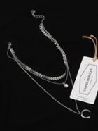 Romwe Moon & Faux Pearl Pendant Layered Chain Necklace