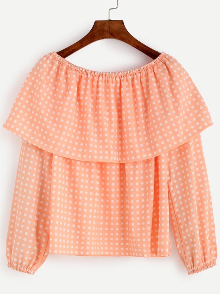 Romwe Orange Polka Dot Print Cape Collar Blouse