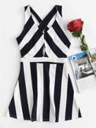 Romwe Cut Out Striped Crossover Dress