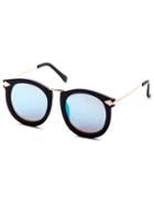 Romwe Black Frame Metal Arm Blue Lens Sunglasses