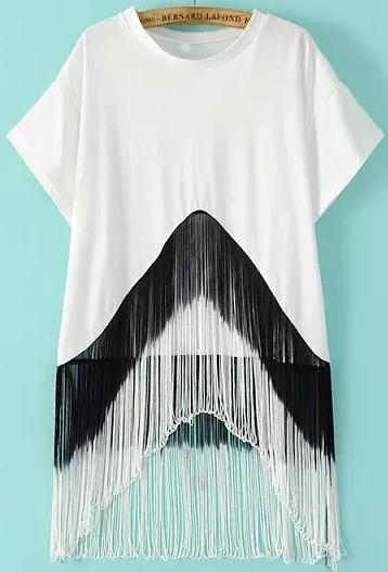 Romwe White Short Sleeve Tassel Loose Blouse