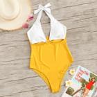 Romwe Two Tone Halter One Piece Swimsuit