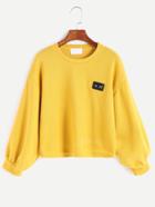 Romwe Yellow Drop Shoulder Lantern Sleeve Patch Sweatshirt