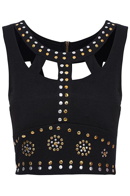 Romwe Rivet Hollow Black Top