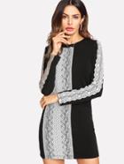Romwe Contrast Lace Applique Fitted Dress