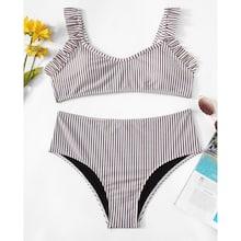 Romwe Plus Ruffle Striped Bikini Set