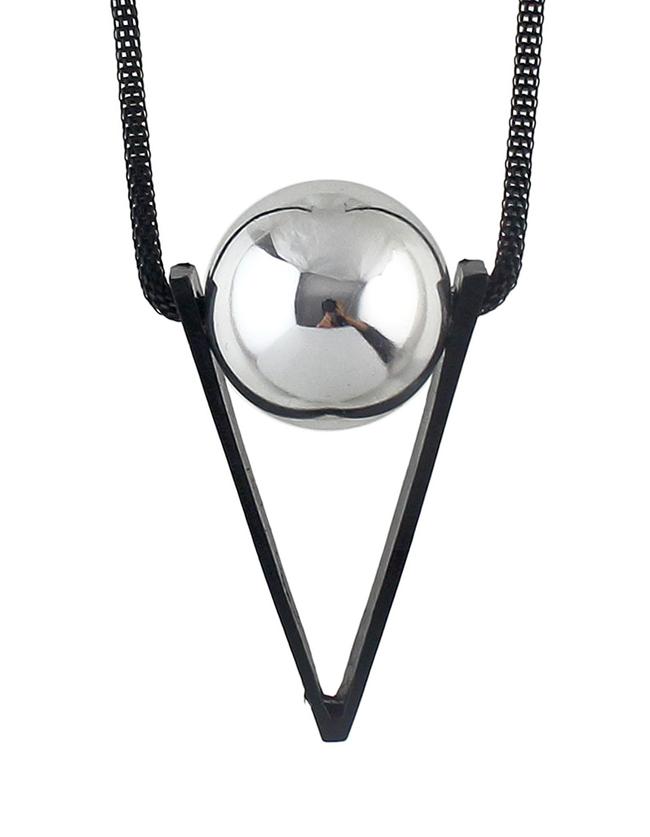 Romwe Silver Ball Triangle Pendant Long Necklace