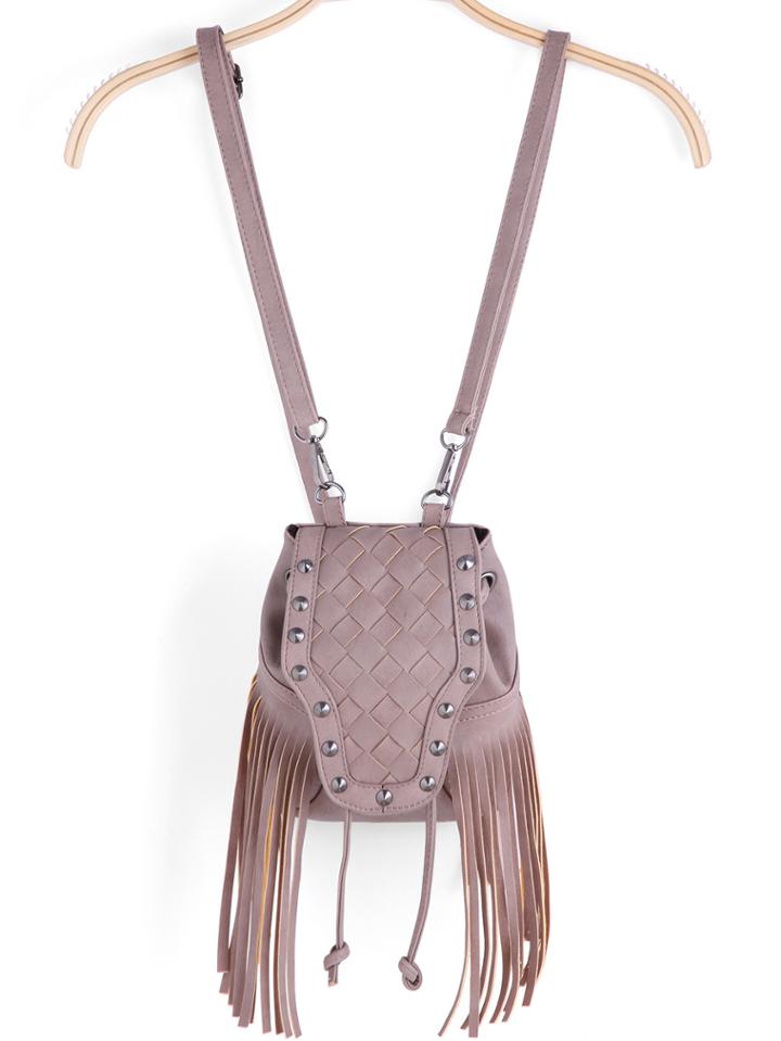 Romwe Pink Drawstring Tassel Plait Backpacks