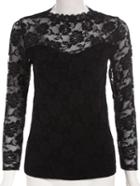 Romwe Lace Embroidered Slim Black Blouse