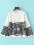 Romwe Bell Sleeve Striped Flare White Sweater