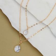 Romwe Dainty Chain Marble Teardrop Pendant Necklace Set