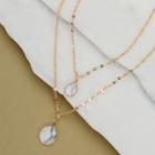 Romwe Dainty Chain Marble Teardrop Pendant Necklace Set