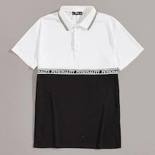 Romwe Guys Letter Tape Color-block Polo Shirt
