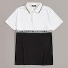 Romwe Guys Letter Tape Color-block Polo Shirt