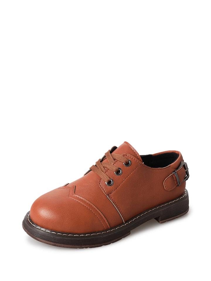 Romwe Round Toe Lace Up Pu Flats