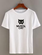Romwe Cat Print Short Sleeve T-shirt