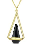 Romwe Black Gemstone Triangle Gold Necklace