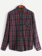 Romwe Tartan Plaid Ruffle Collar Shirt With Pocket