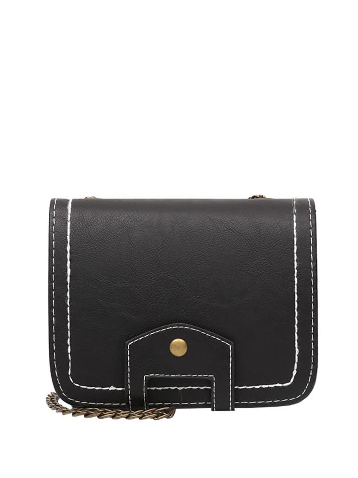 Romwe Magnetic Button Flap Pu Crossbody Chain Bag
