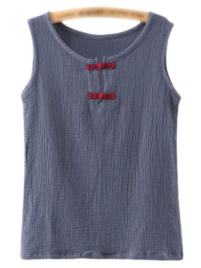 Romwe Blue Round Neck Frog Closure Camis Top