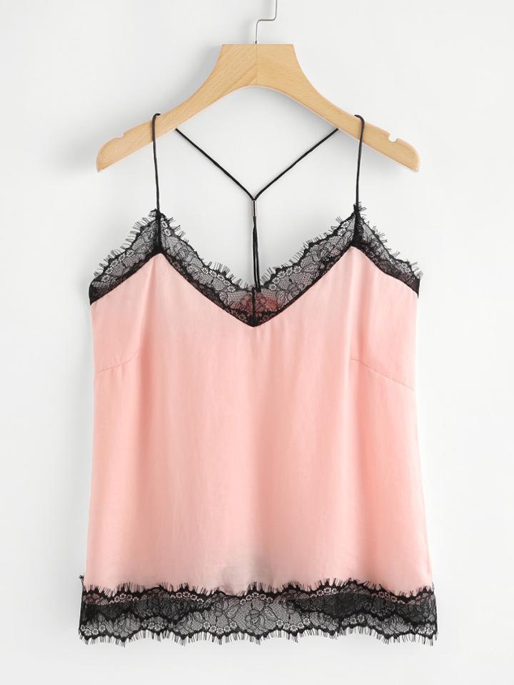 Romwe Contrast Lace Trim Cami Top