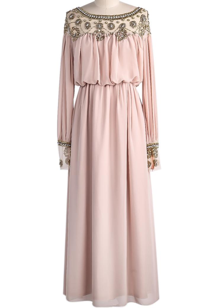 Romwe Bead Maxi Apricot Dress