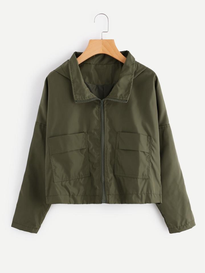 Romwe Pockets Front Zip Up Jacket