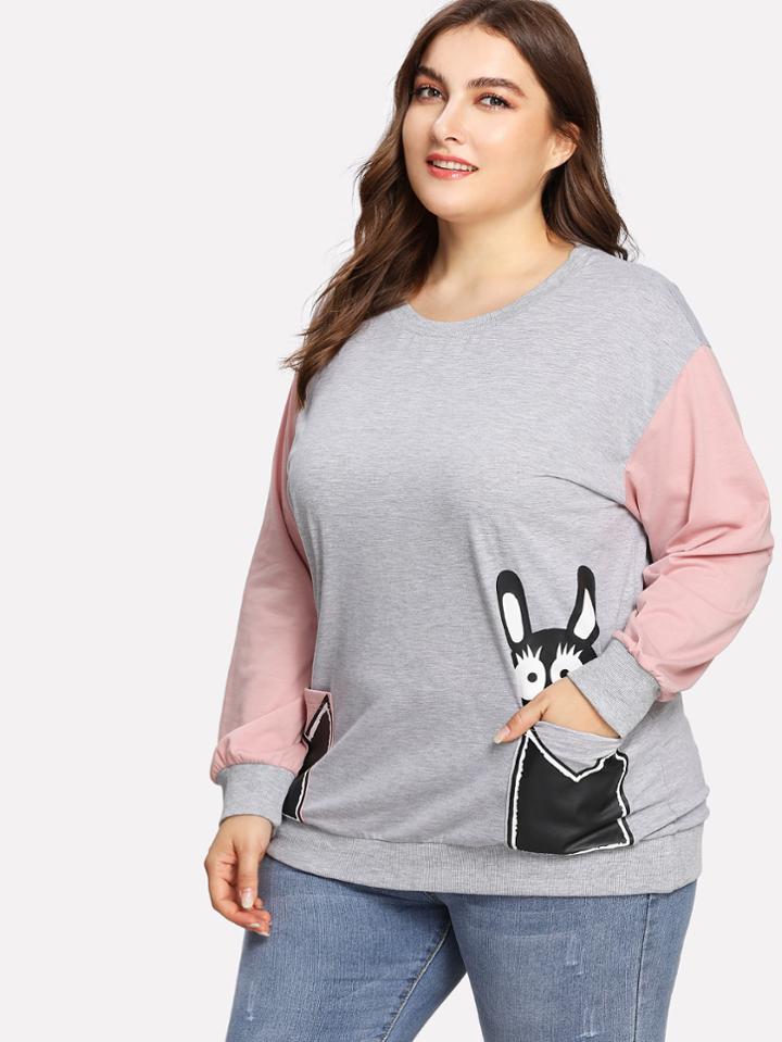 Romwe Cut And Sew Cartoon Print Sweatshirt