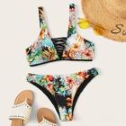 Romwe Random Tropical Print Lattice Bikini Bikini Set