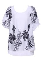 Romwe Romwe Flower Embroidered White Short-sleeved T-shirt