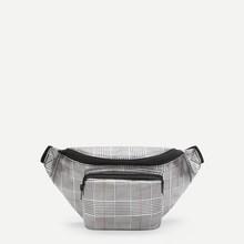 Romwe Pocket Front Houndstooth Bum Bag