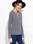Romwe Criss Cross Front Ribbed Knit Sweater