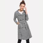Romwe Self Tie Double Breasted Gingham Coat