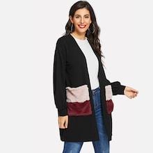 Romwe Open Front Color Block Pocket Coat