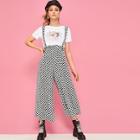 Romwe Checkered Frill Trim Wide Leg Jumpsuit