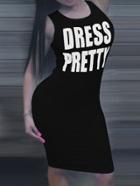 Romwe Black Letters Print Cut Out Back Sleeveless Bodycon Dress