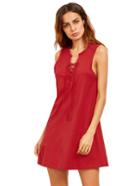 Romwe Red Sleeveless Lace Up Vest Dress