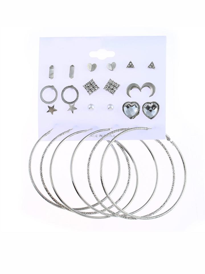 Romwe Oversized Hoop & Stud Earring Set 12pairs