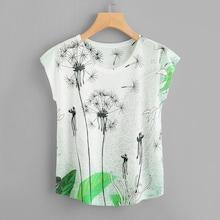 Romwe Plus Dandelion Print Tee