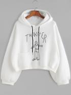 Romwe White Drawing Print Drop Shoulder Hooded Sweatshirt
