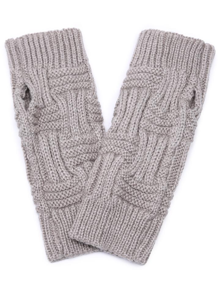 Romwe Grey Cable Knit Fingerless Gloves