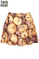 Romwe This Is Print Chocolate Cookies Print Skirt