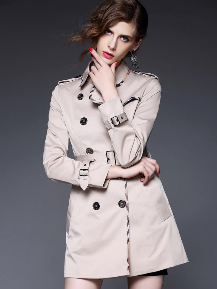 Romwe Khaki Lapel Long Sleeve Drawstring Pockets Coat