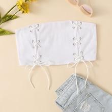 Romwe Lace Up Solid Tube Top