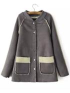 Romwe Stand Collar Pockets Grey Coat