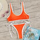 Romwe Piping Trim Scoop Neck Top With Tie Side Bikini