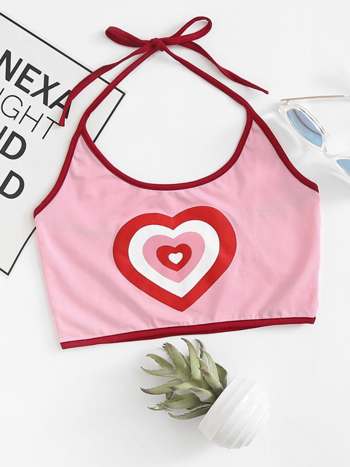 Romwe Pattern Print Crop Halter Top