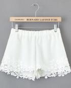 Romwe Floral Crochet Lace White Shorts