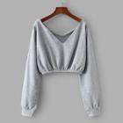 Romwe Drop Shoulder Elasticity Hem Crop Sweatshirt